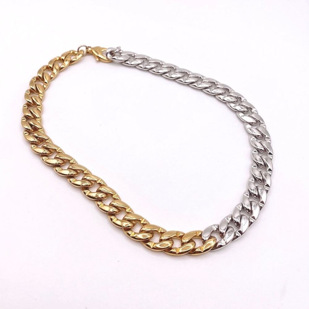 Vintage Two Metal Tone Cuban Link Necklace 14” - Picture 4 of 6